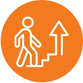 Illustration of a person walking up stairs with an arrow pointing upwards
